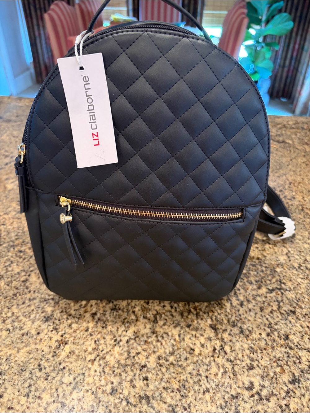 Liz Claiborne Black Quilted Mini Backpack with Gold Zipper